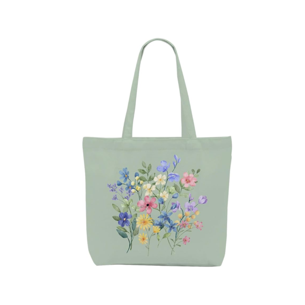 Universal everyday design floral shopping canvas bag with pockets
